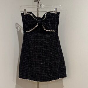 Sparkly  Black Strapless Dress with Bow Detail
